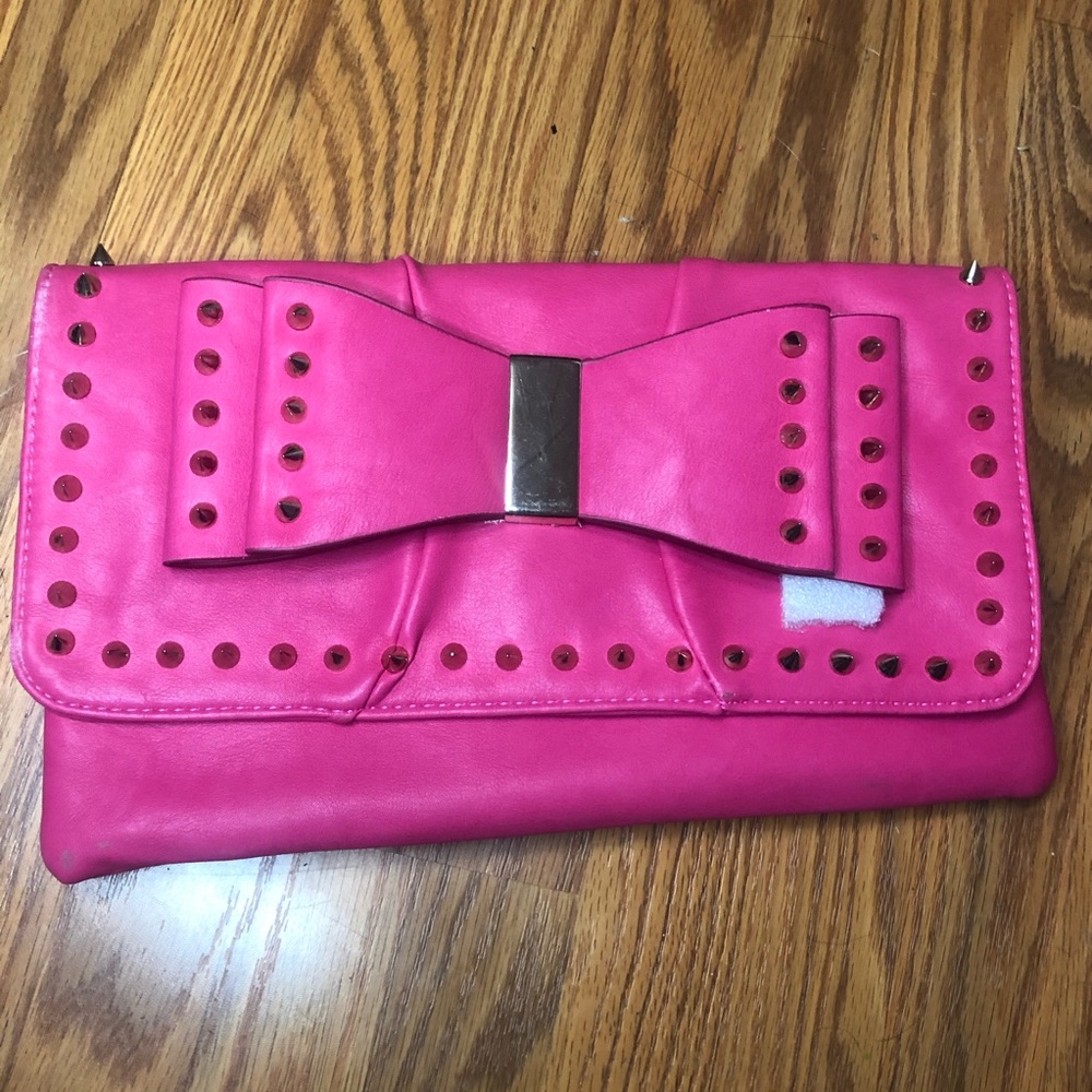 Pink Spiked Bow Clutch
